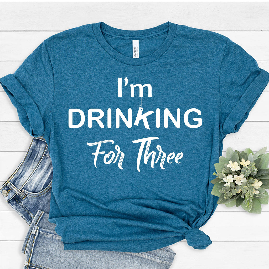 Couple Pregnancy Reveal Announcement T-Shirt | Funny I'm Eating for Two I'm Drinking for Three Tee | Pregnancy Maternity Shirt