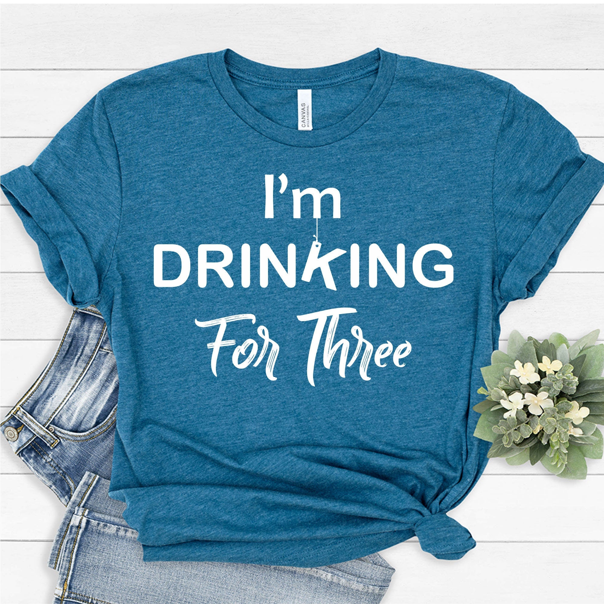 Couple Pregnancy Reveal Announcement T-Shirt | Funny I'm Eating for Two I'm Drinking for Three Tee | Pregnancy Maternity Shirt