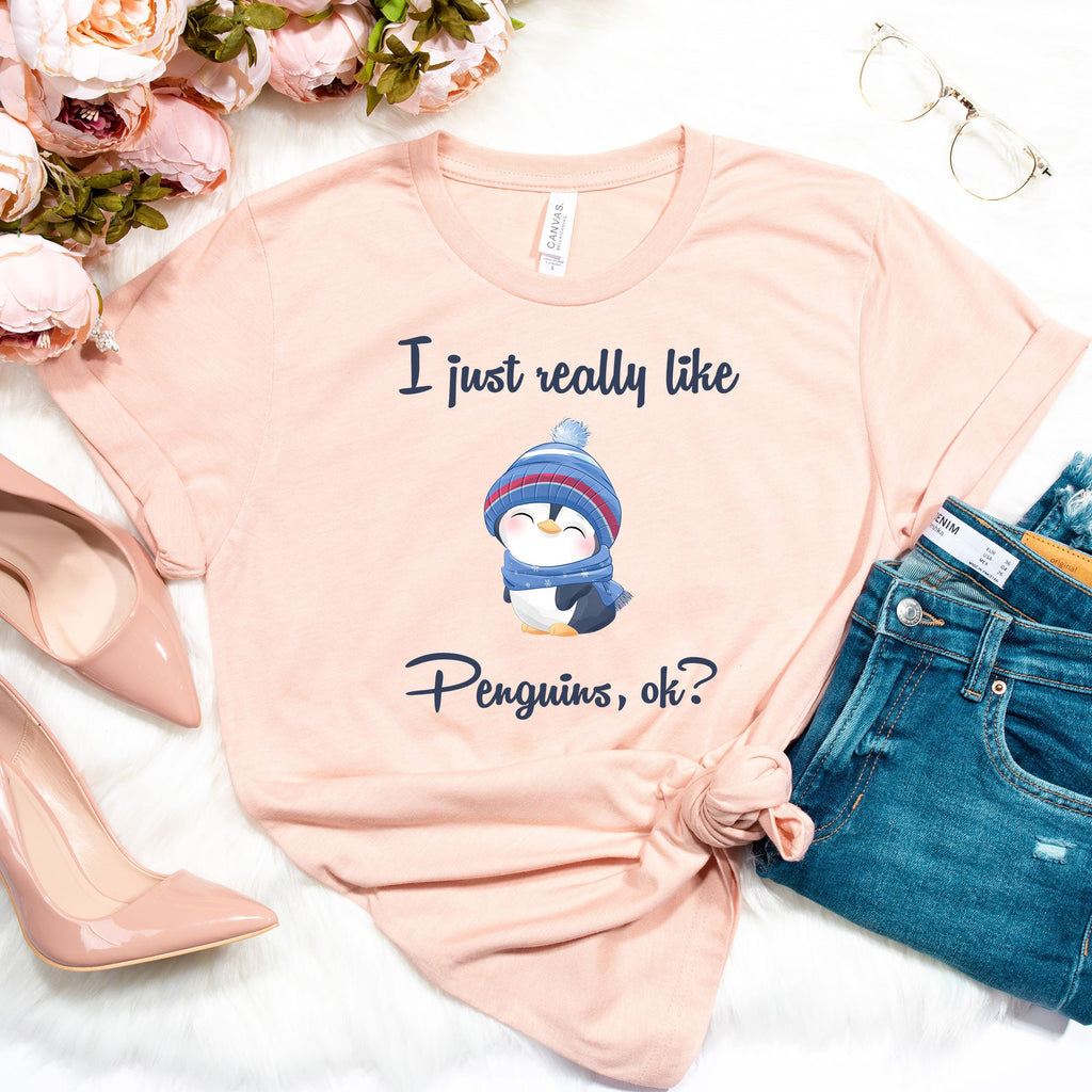 I Just Really Like Penguins, Ok? T-Shirt | Cute Penguin Shirt | Gift for Animal Lovers Tee | Perfect Shirt for Kids, Parent or Siblings