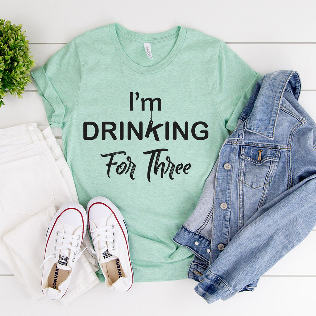 Couple Pregnancy Reveal Announcement T-Shirt | Funny I'm Eating for Two I'm Drinking for Three Tee | Pregnancy Maternity Shirt
