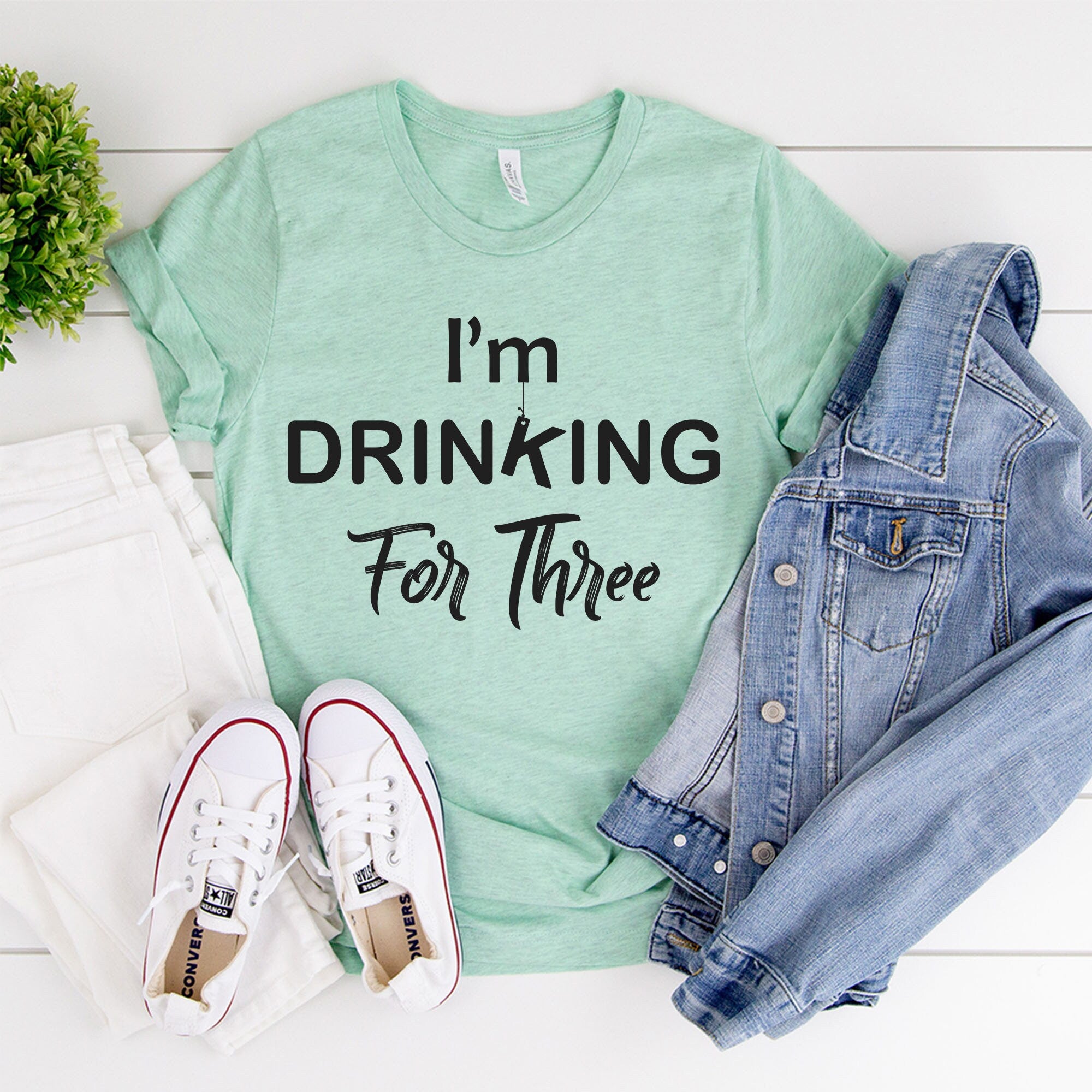 Couple Pregnancy Reveal Announcement T-Shirt | Funny I'm Eating for Two I'm Drinking for Three Tee | Pregnancy Maternity Shirt