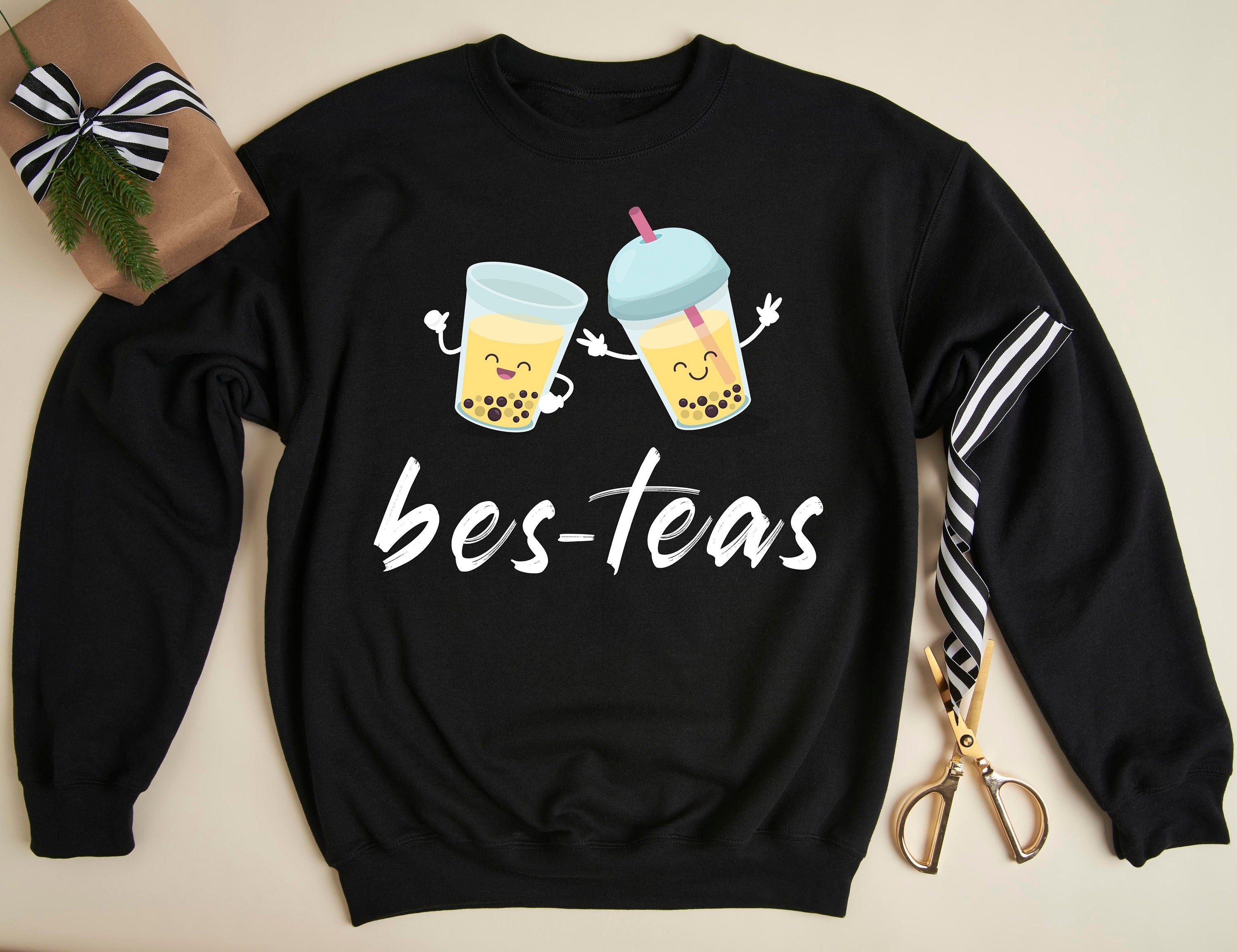 Bes-Teas Sweatshirt, Cute Boba Best Friend Cozy Hoodie, Bubble Milk Tea Lover Sweater, Boba Tea Long Sleeve Shirt