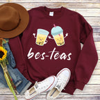 Bes-Teas Sweatshirt, Cute Boba Best Friend Cozy Hoodie, Bubble Milk Tea Lover Sweater, Boba Tea Long Sleeve Shirt