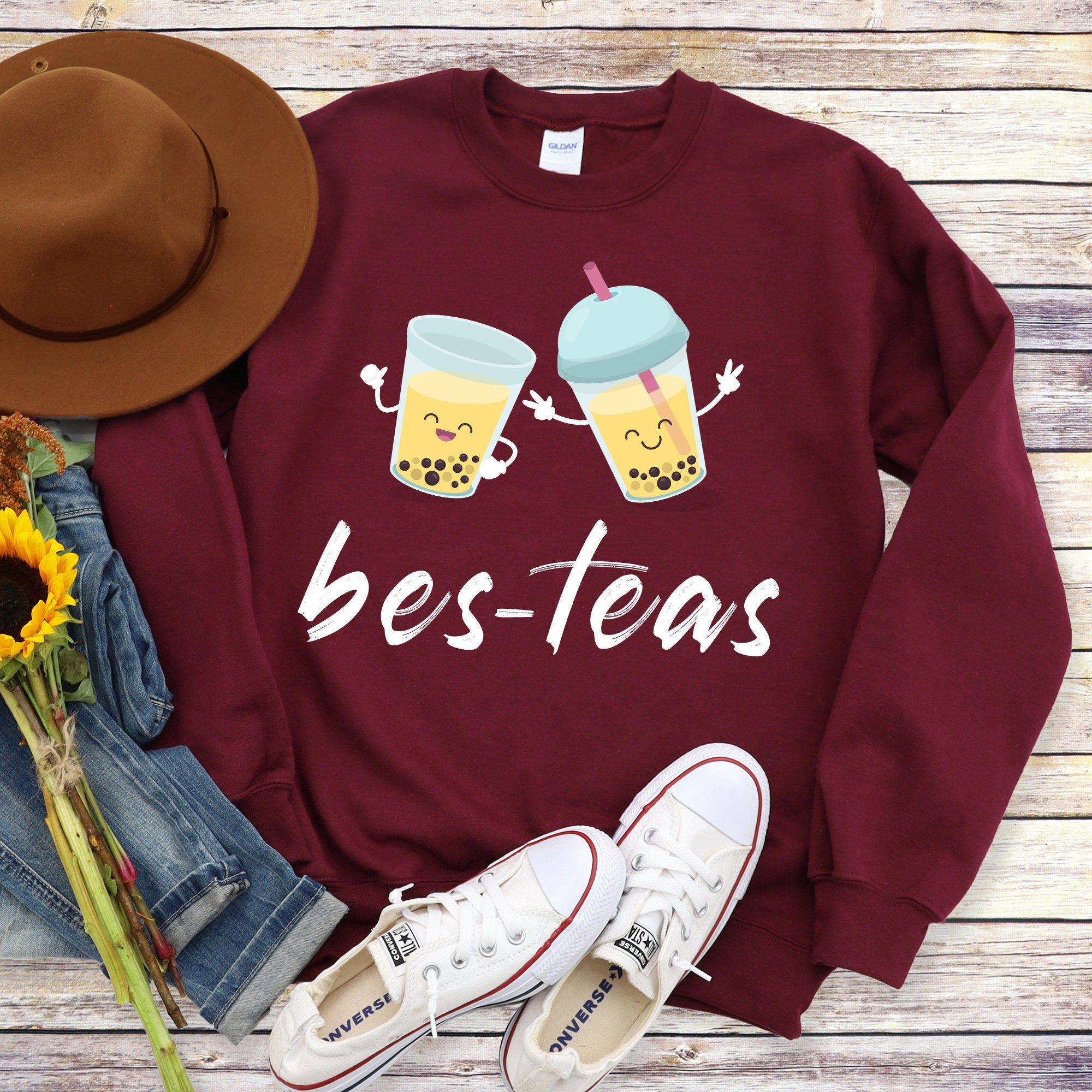 Bes-Teas Sweatshirt, Cute Boba Best Friend Cozy Hoodie, Bubble Milk Tea Lover Sweater, Boba Tea Long Sleeve Shirt