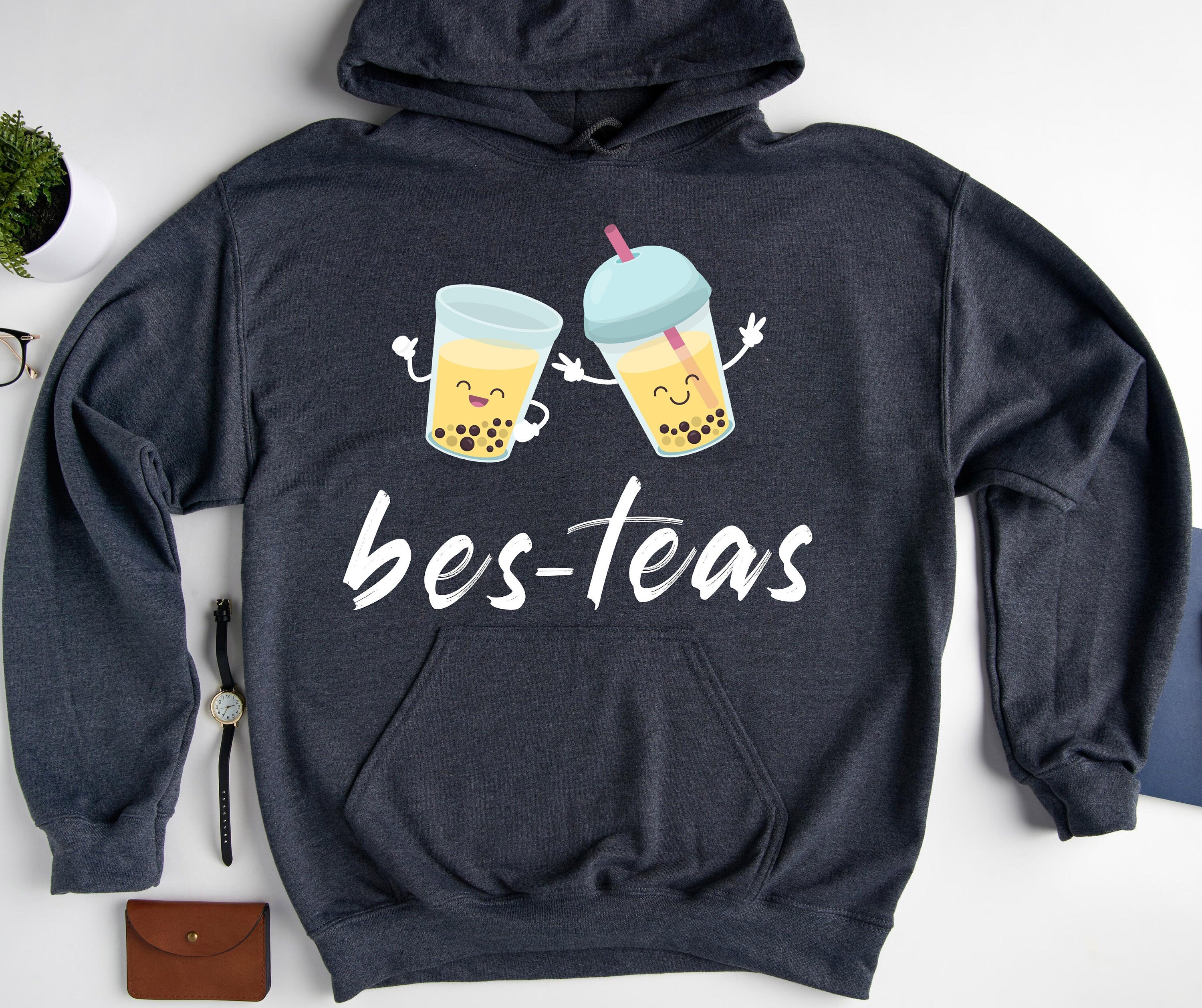 Bes-Teas Sweatshirt, Cute Boba Best Friend Cozy Hoodie, Bubble Milk Tea Lover Sweater, Boba Tea Long Sleeve Shirt