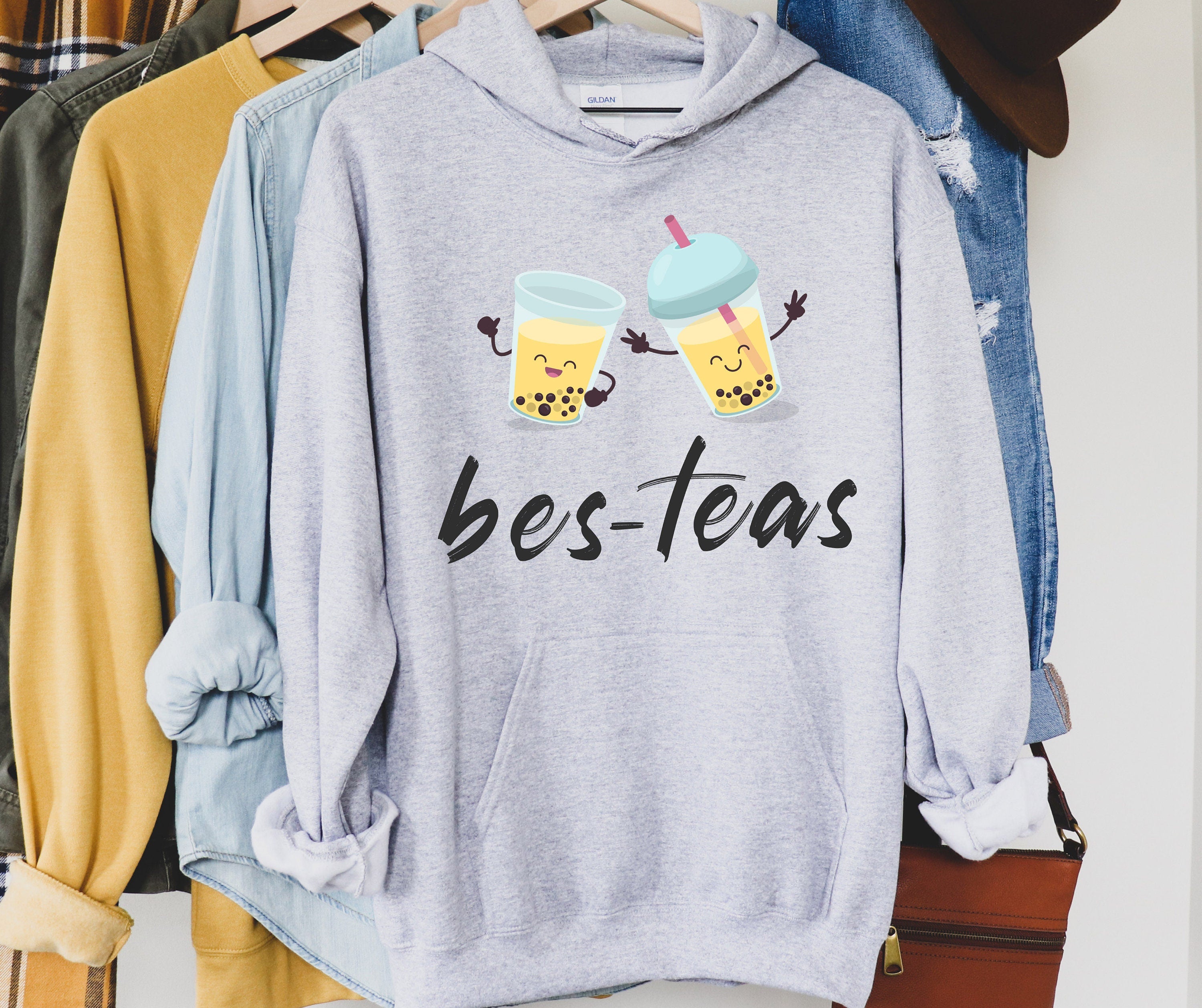 Bes-Teas Sweatshirt, Cute Boba Best Friend Cozy Hoodie, Bubble Milk Tea Lover Sweater, Boba Tea Long Sleeve Shirt