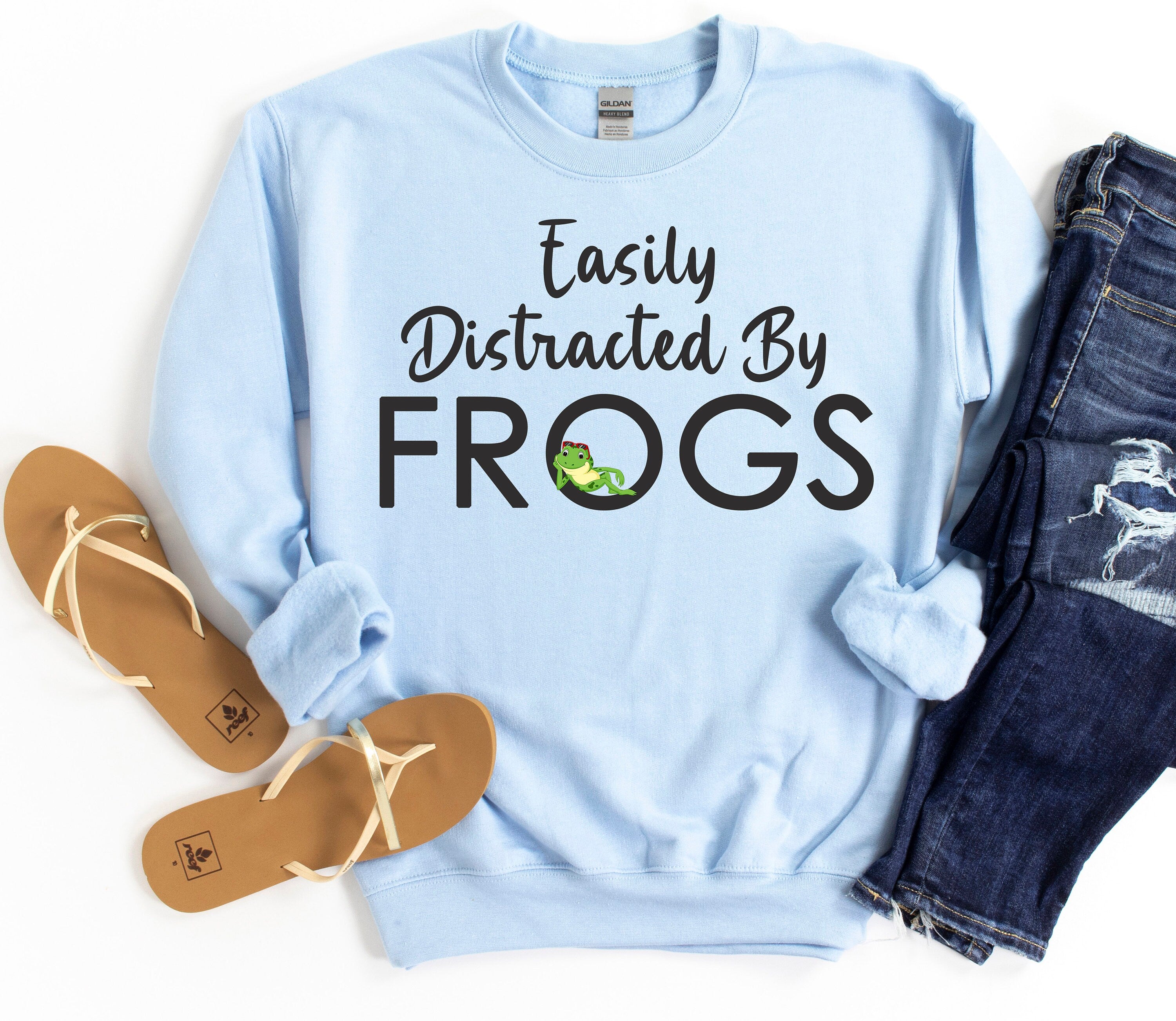 Easily Distracted By Frogs Sweatshirt | Funny I Love Frogs Hoodie | Cute Frog Sweater Gift | Animal Lover Hoodies | Adorable Frogs Sweater