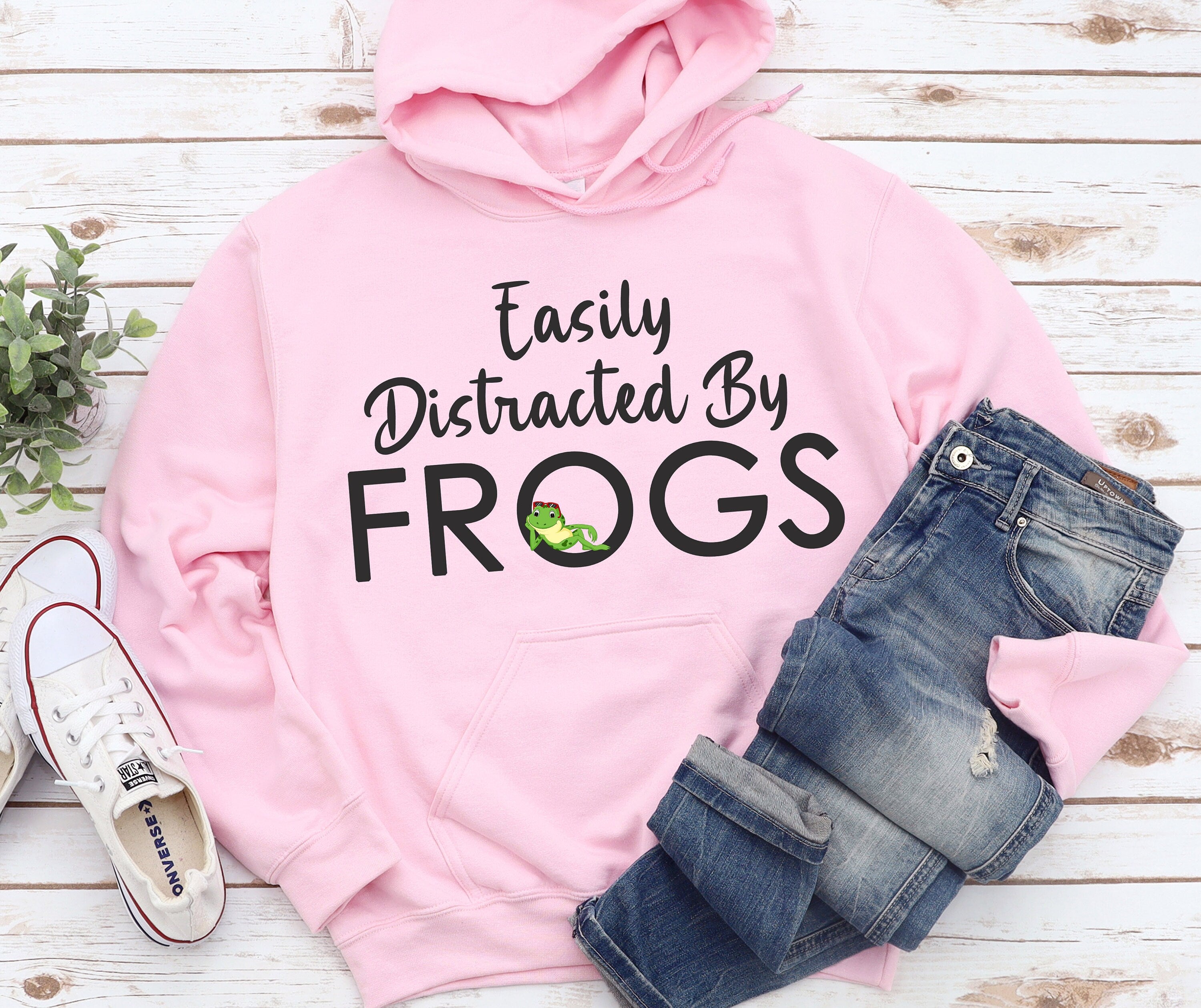 Easily Distracted By Frogs Sweatshirt | Funny I Love Frogs Hoodie | Cute Frog Sweater Gift | Animal Lover Hoodies | Adorable Frogs Sweater