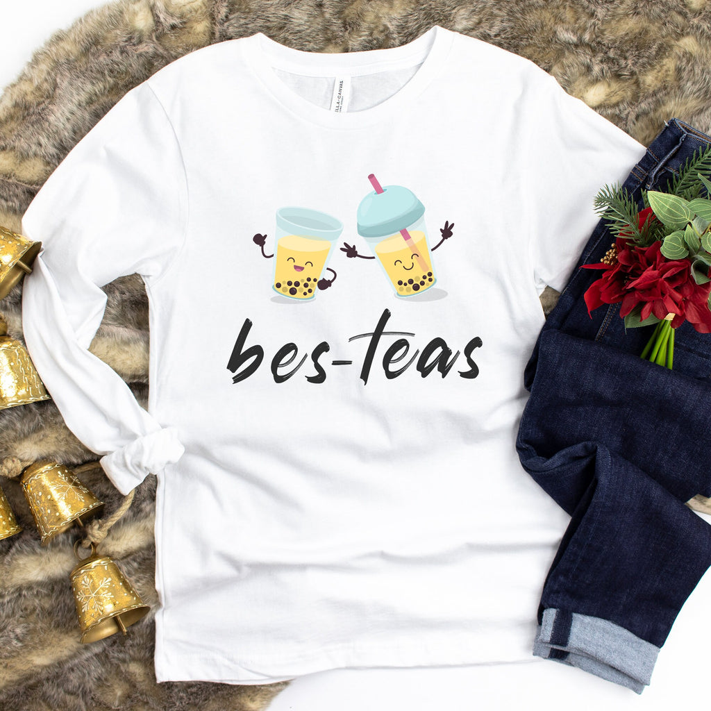 Bes-Teas Sweatshirt, Cute Boba Best Friend Cozy Hoodie, Bubble Milk Tea Lover Sweater, Boba Tea Long Sleeve Shirt