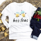 Bes-Teas Sweatshirt, Cute Boba Best Friend Cozy Hoodie, Bubble Milk Tea Lover Sweater, Boba Tea Long Sleeve Shirt