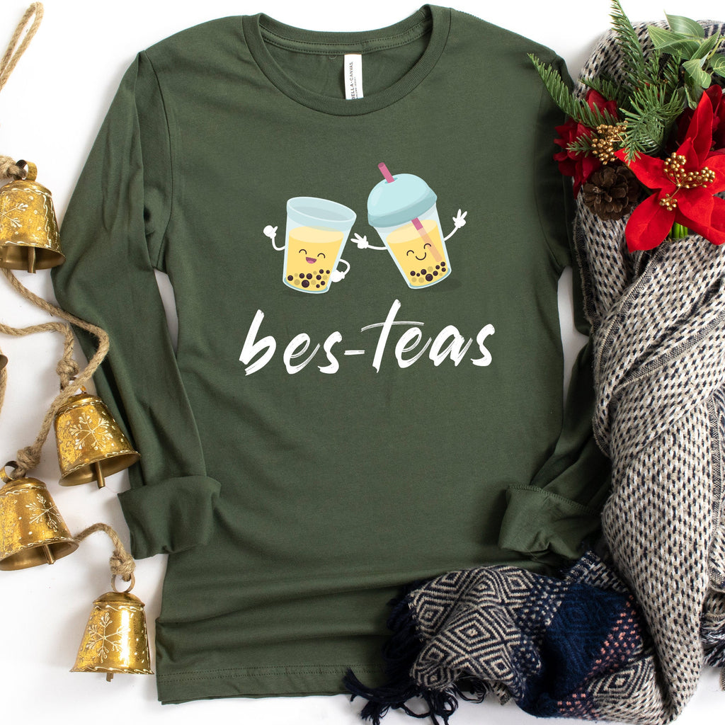 Bes-Teas Sweatshirt, Cute Boba Best Friend Cozy Hoodie, Bubble Milk Tea Lover Sweater, Boba Tea Long Sleeve Shirt