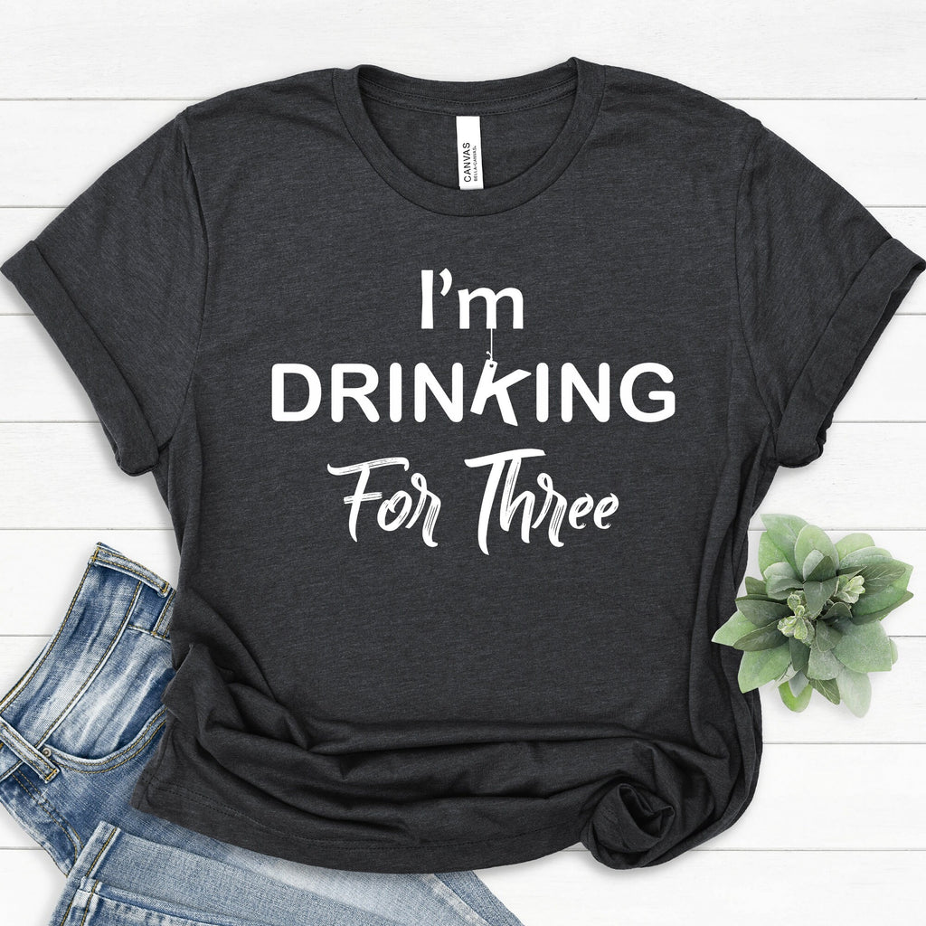 Couple Pregnancy Reveal Announcement T-Shirt | Funny I'm Eating for Two I'm Drinking for Three Tee | Pregnancy Maternity Shirt
