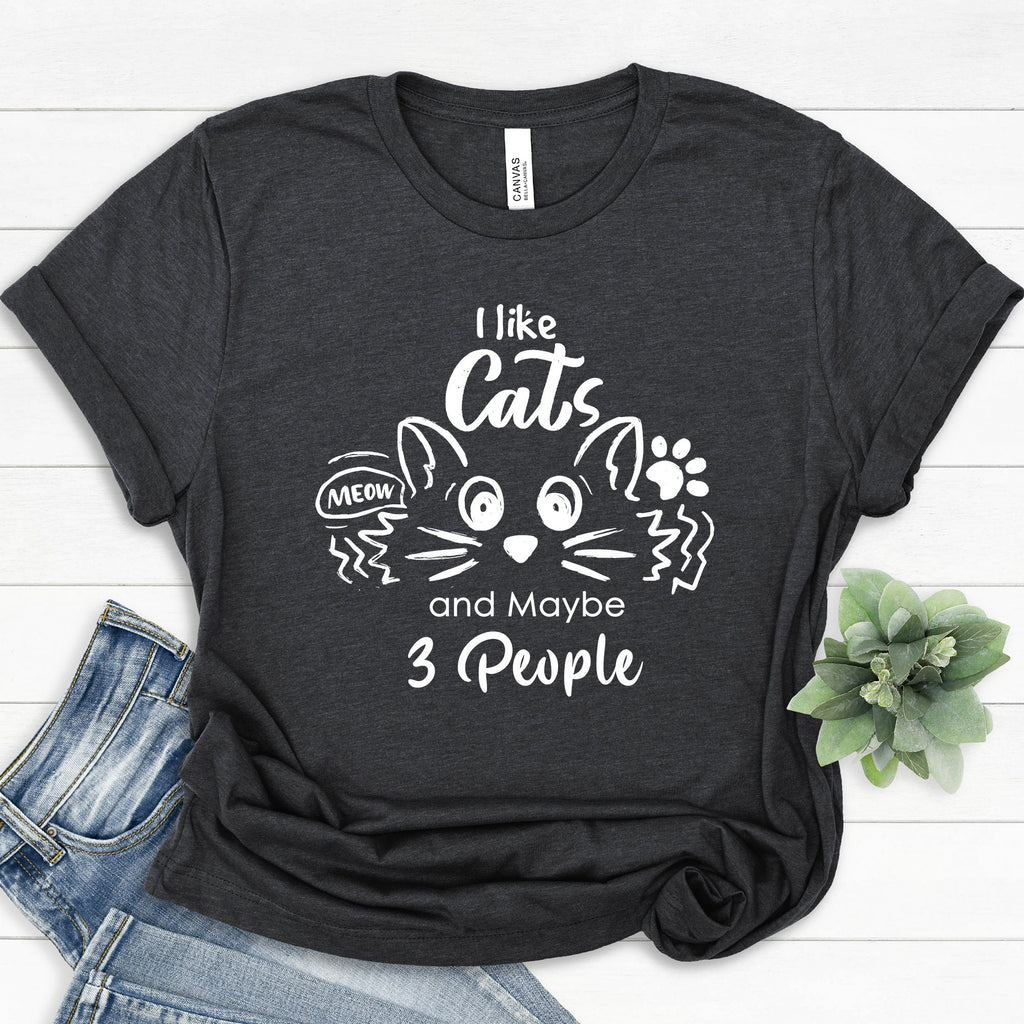 I Like Cats and Maybe 3 People Shirt, Funny Cat Lover T-Shirts, Cat Mom Shirt, Women Cat Lover Sweatshirt, Dad Cat Shirt