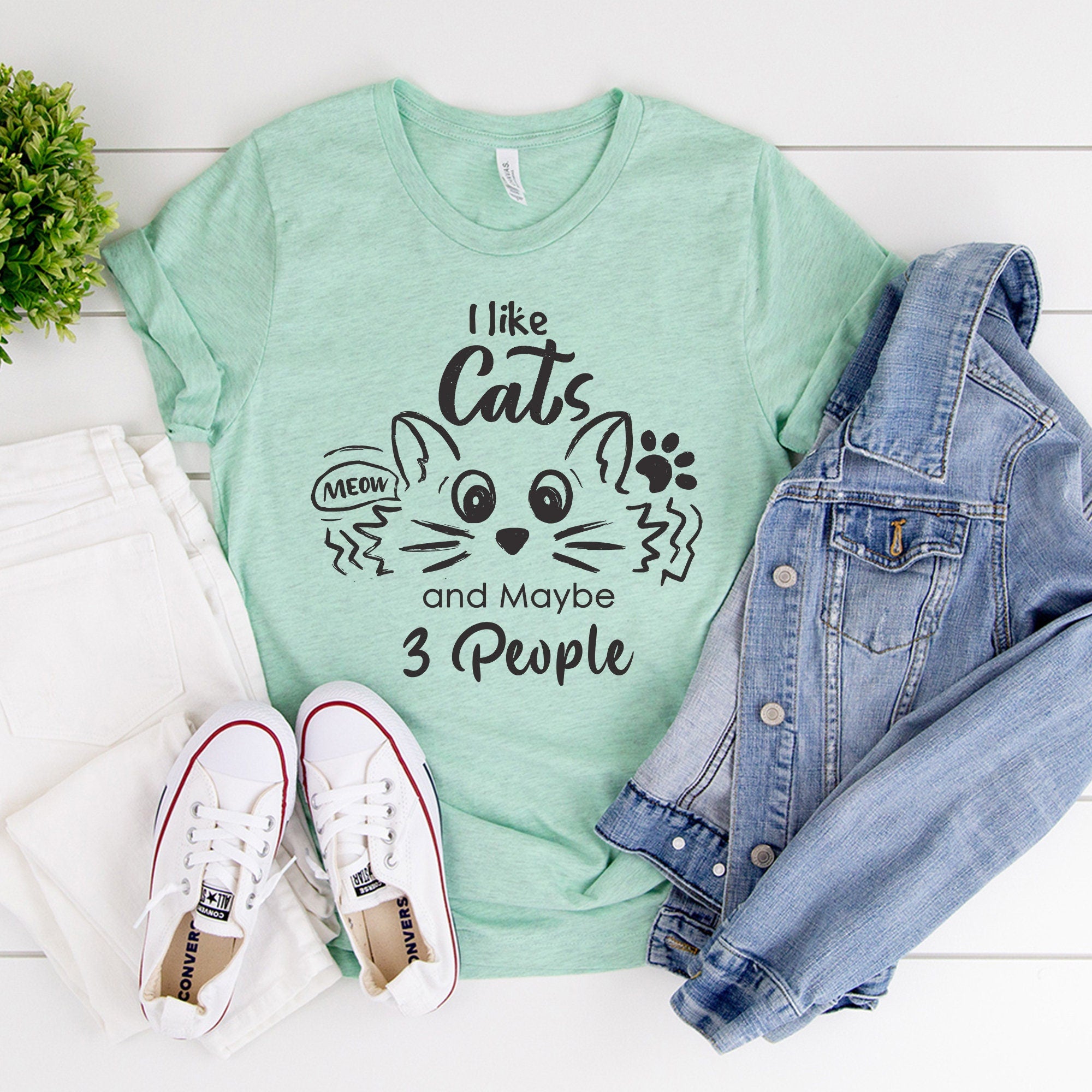 I Like Cats and Maybe 3 People Shirt, Funny Cat Lover T-Shirts, Cat Mom Shirt, Women Cat Lover Sweatshirt, Dad Cat Shirt