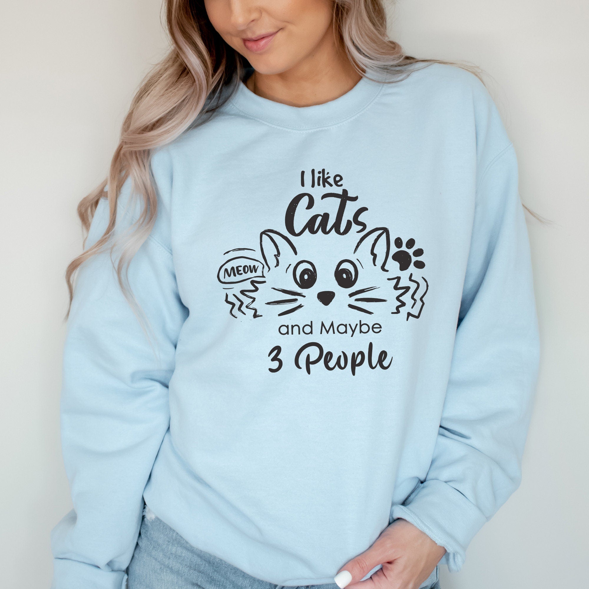 I Like Cats and Maybe 3 People Sweatshirt, Funny Cat Lover Sweater, Cat Mom Shirt, Women Cat Lover T-Shirt, Dad Cat Shirt
