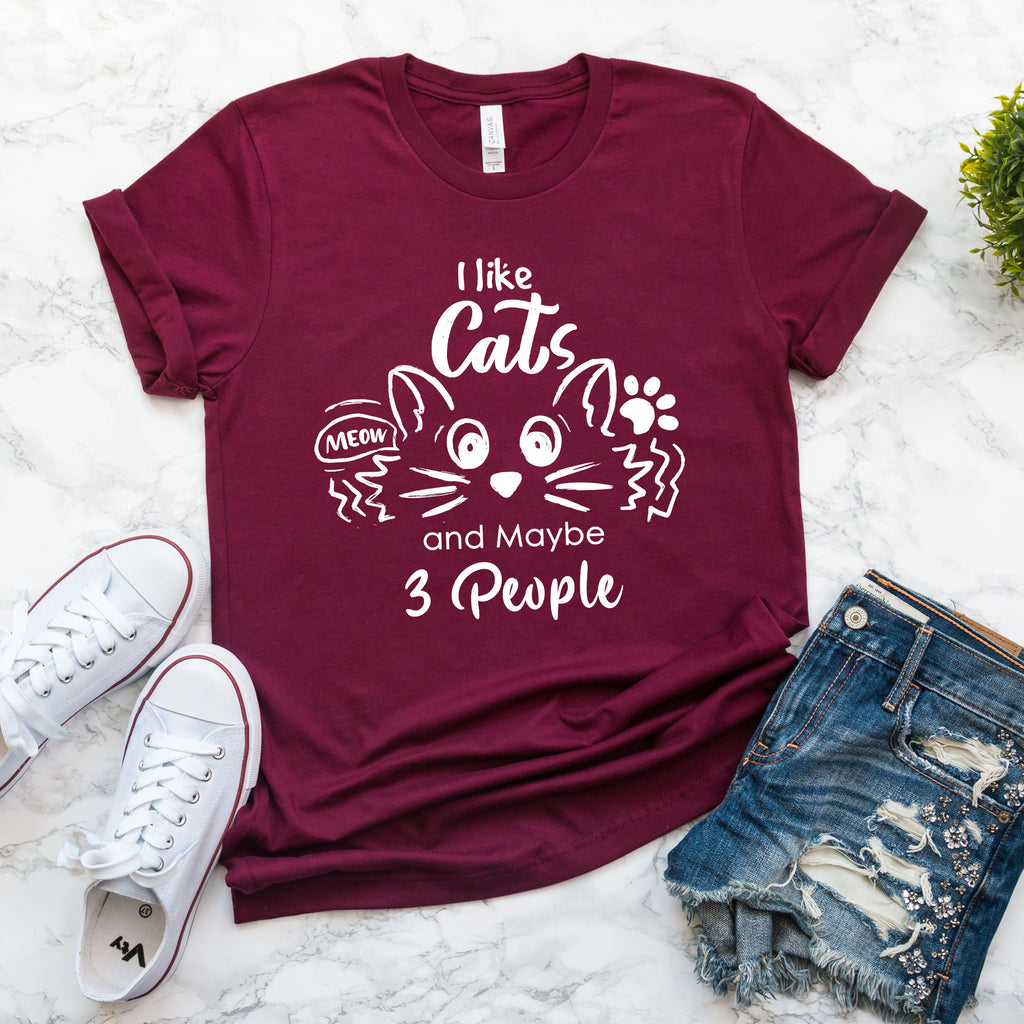 I Like Cats and Maybe 3 People Shirt, Funny Cat Lover T-Shirts, Cat Mom Shirt, Women Cat Lover Sweatshirt, Dad Cat Shirt