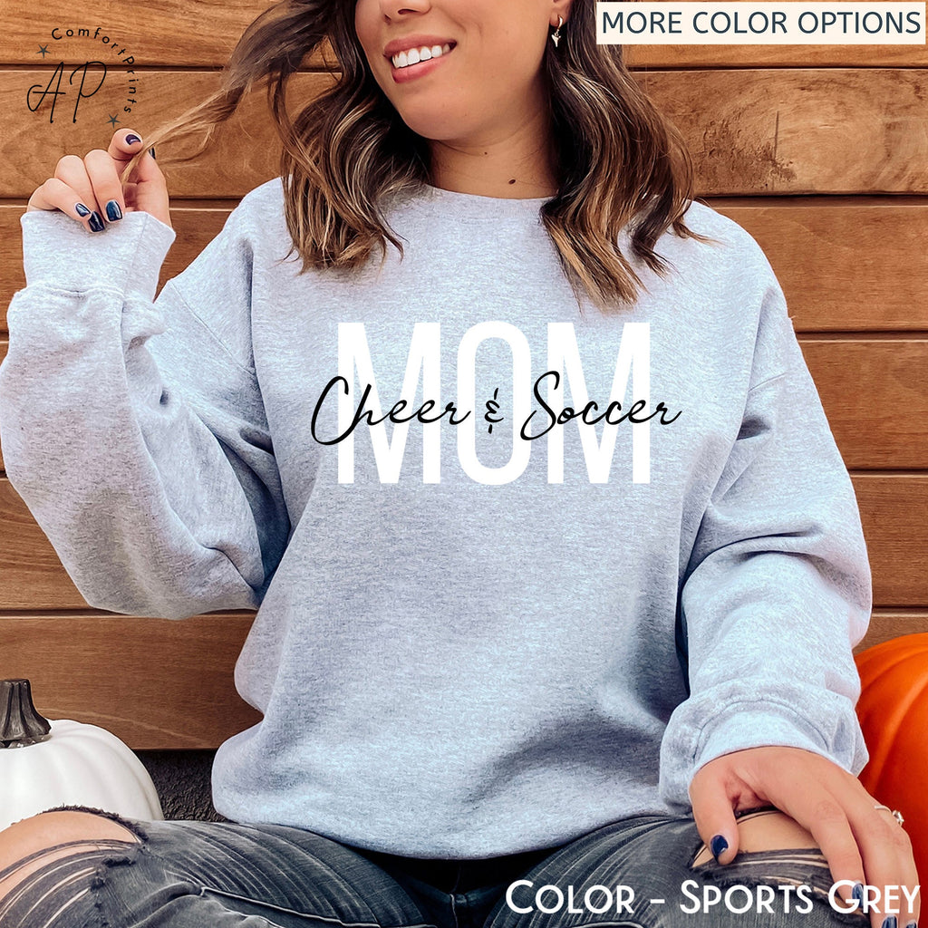 Cheer and Soccer Mom Sweatshirt, Cheer Mama Sweater, Cheerleader Spirit Wear, Soccer Mom Life Shirt, Funny Cheer Mom T-Shirt