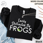 Easily Distracted By Frogs Sweatshirt | Funny I Love Frogs Hoodie | Cute Frog Sweater Gift | Animal Lover Hoodies | Adorable Frogs Sweater