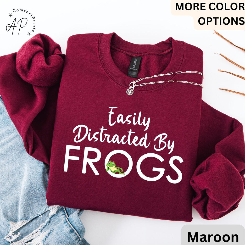 Easily Distracted By Frogs Sweatshirt | Funny I Love Frogs Hoodie | Cute Frog Sweater Gift | Animal Lover Hoodies | Adorable Frogs Sweater