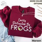 Easily Distracted By Frogs Sweatshirt | Funny I Love Frogs Hoodie | Cute Frog Sweater Gift | Animal Lover Hoodies | Adorable Frogs Sweater
