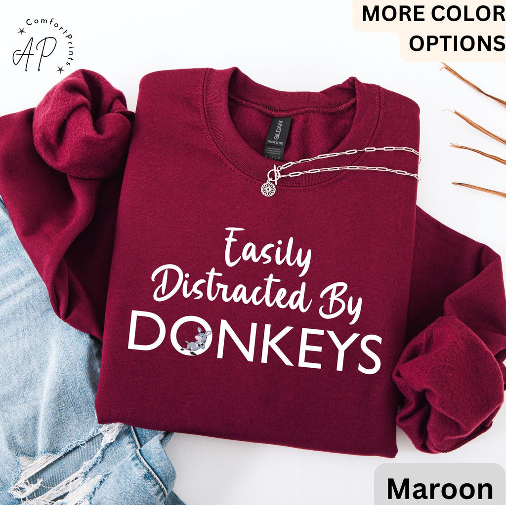 Easily Distracted By Donkeys Sweatshirt, Horse Sweater, Barn Life, Horse Lover Shirt, Equestrian T-Shirt, Farmer Hoodie