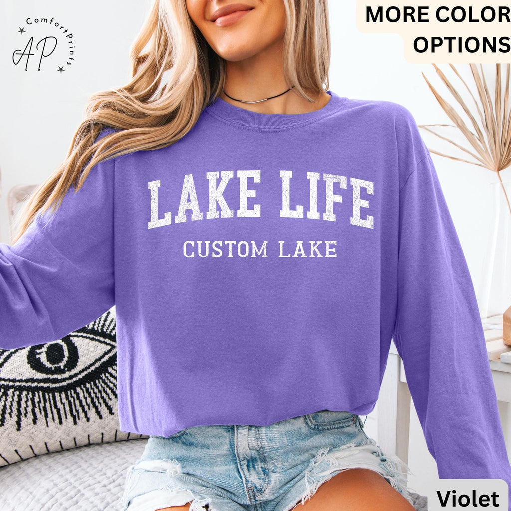 Personalized Lake Life Comfort Colors® Long Sleeve T-Shirt, Custom Lake House Long Sleeve Shirt, Lake Vacation, Gift for Travel Lover
