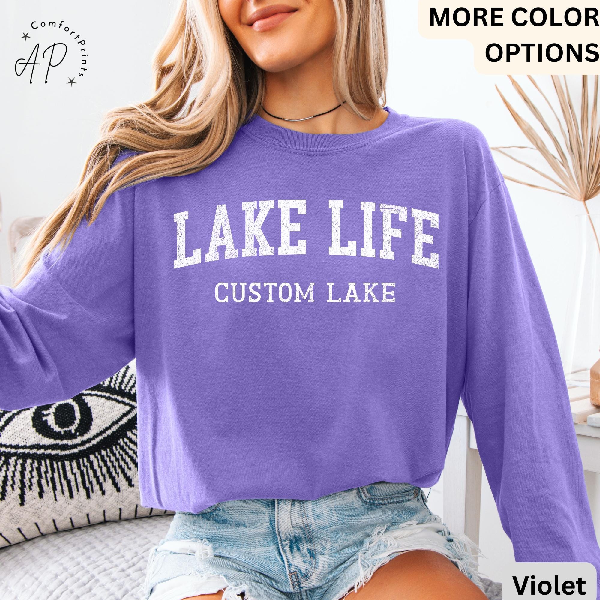 Personalized Lake Life Comfort Colors® Long Sleeve T-Shirt, Custom Lake House Long Sleeve Shirt, Lake Vacation, Gift for Travel Lover