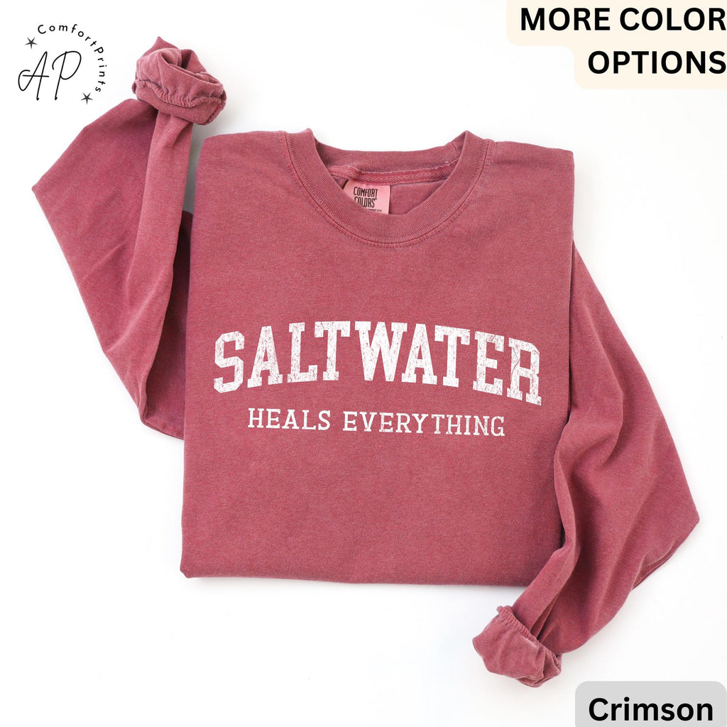 Saltwater Heals Everything Comfort Colors® Long Sleeve T-Shirt, Trendy Beach Lover Shirt, Summer Vacation, Water Heals