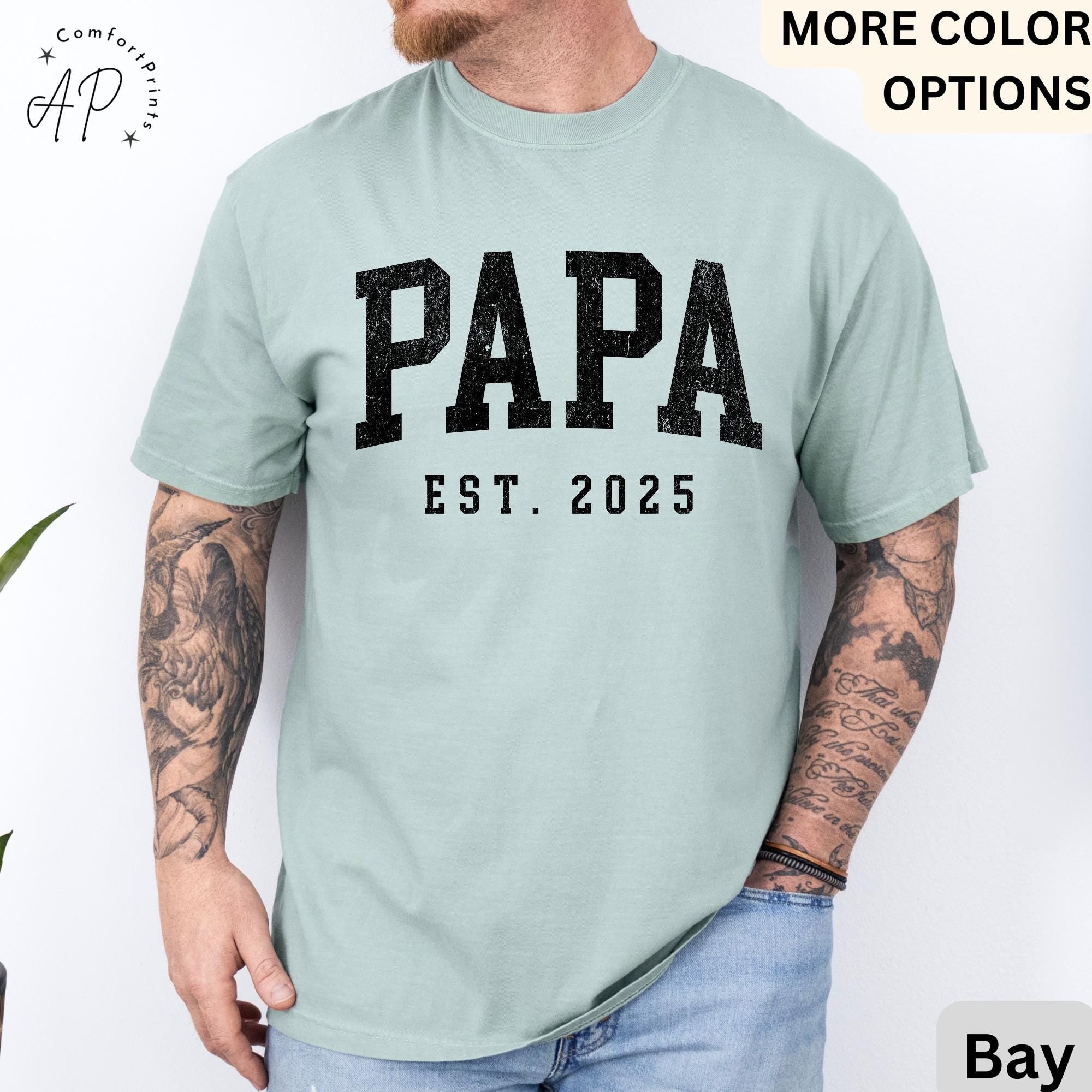 Papa Est Comfort Colors® T-Shirt, Gifts for Dad Shirt, Promoted To Dad Tee, Pregnancy Reveal Father, Gift for Daddy