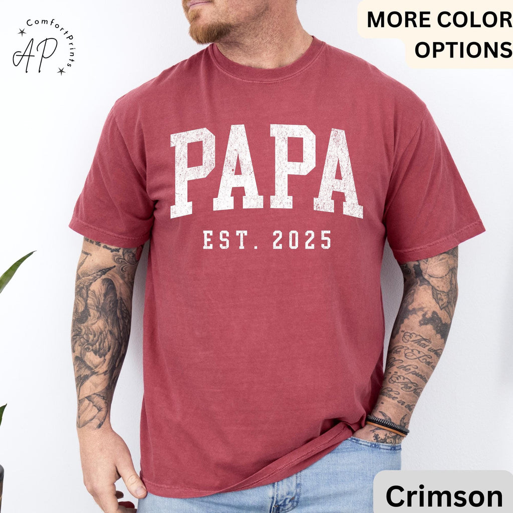 Papa Est Comfort Colors® T-Shirt, Gifts for Dad Shirt, Promoted To Dad Tee, Pregnancy Reveal Father, Gift for Daddy