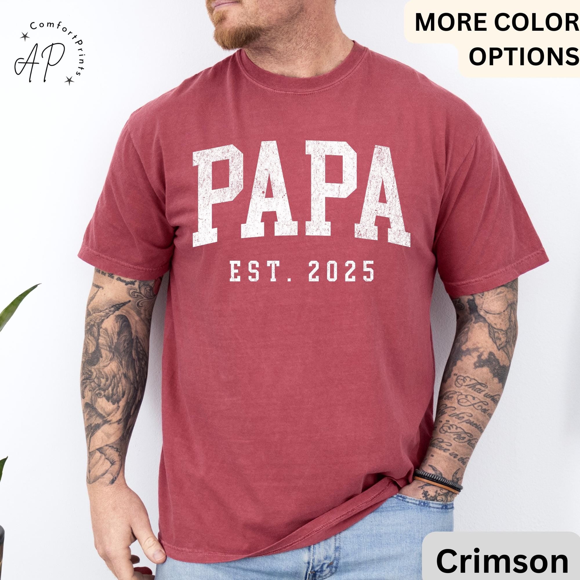 Papa Est Comfort Colors® T-Shirt, Gifts for Dad Shirt, Promoted To Dad Tee, Pregnancy Reveal Father, Gift for Daddy