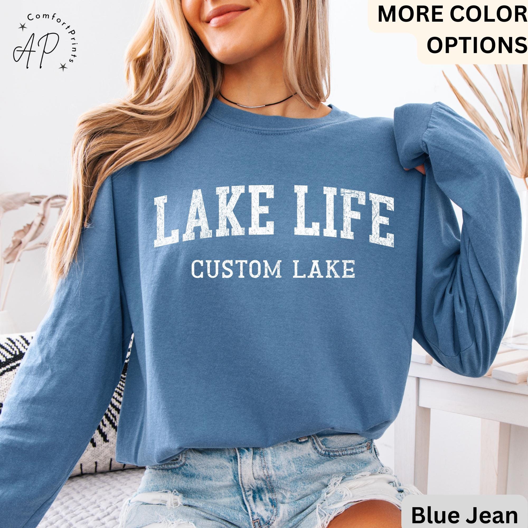 Personalized Lake Life Comfort Colors® Long Sleeve T-Shirt, Custom Lake House Long Sleeve Shirt, Lake Vacation, Gift for Travel Lover