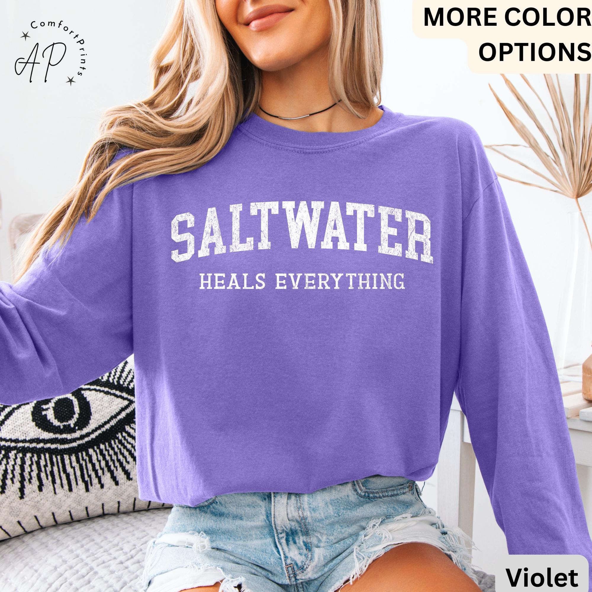 Saltwater Heals Everything Comfort Colors® Long Sleeve T-Shirt, Trendy Beach Lover Shirt, Summer Vacation, Water Heals