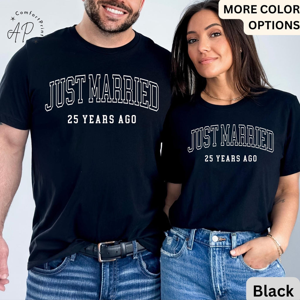 25th Anniversary T-Shirt: Married 25 Years Ago - Matching Couple Tees