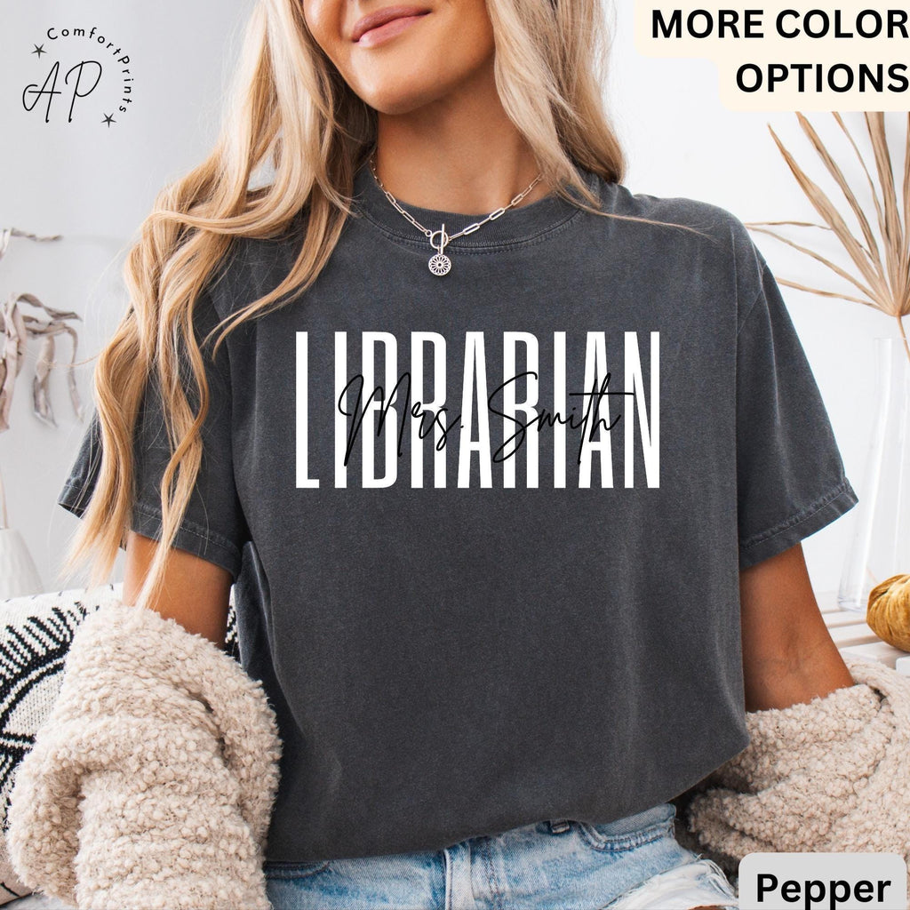 Personalized Librarian Comfort Colors Shirt, School Librarian T-Shirt, Book Lover Tee