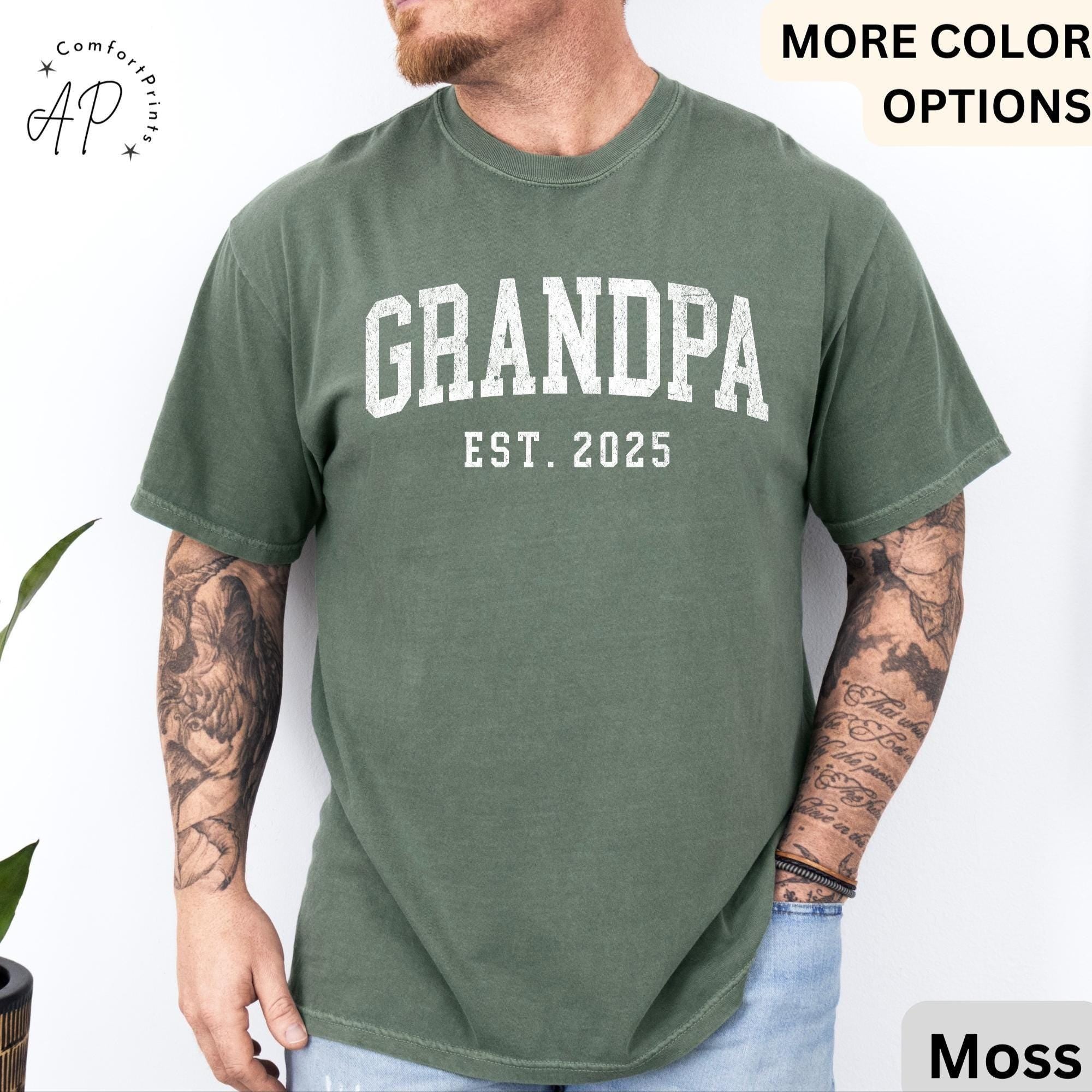 Grandpa Est Comfort Colors® T-Shirt, Personalized Grandpa Shirt, Pregnancy Announcement Grandfather Tee, Gift for Fathers Day