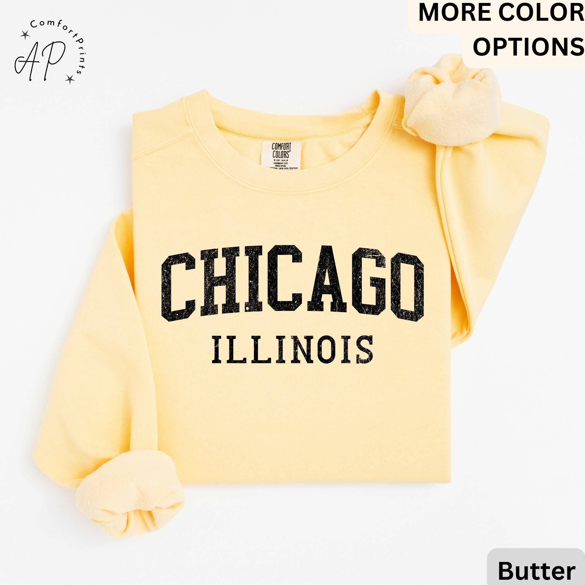 Chicago Illinois Comfort Colors Sweatshirt, Chicago Varsity Sweater, Windy City, Travel Souvenir