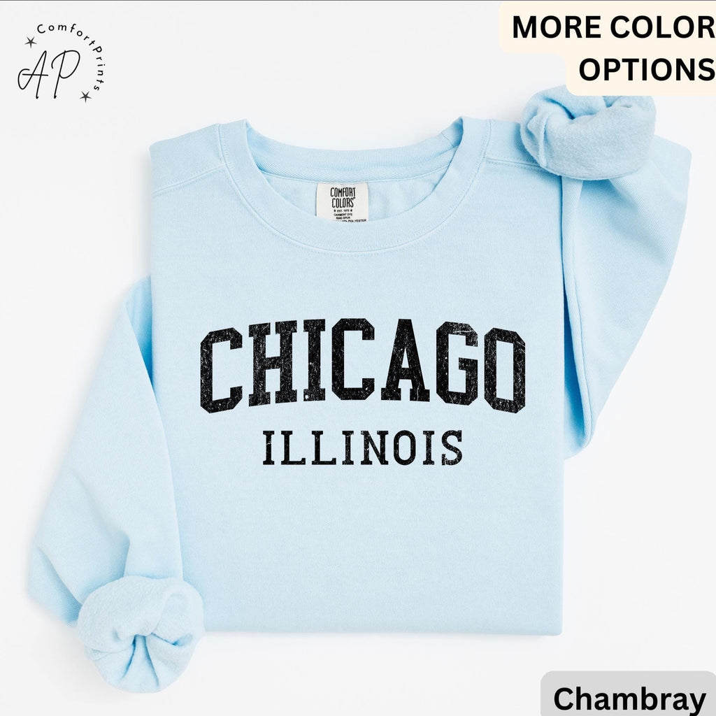 Chicago Illinois Comfort Colors Sweatshirt, Chicago Varsity Sweater, Windy City, Travel Souvenir