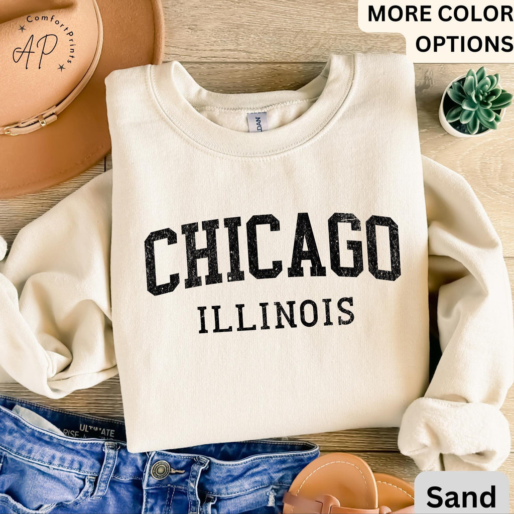 Chicago Illinois Comfort Colors Sweatshirt, Chicago Varsity Sweater, Windy City, Travel Souvenir