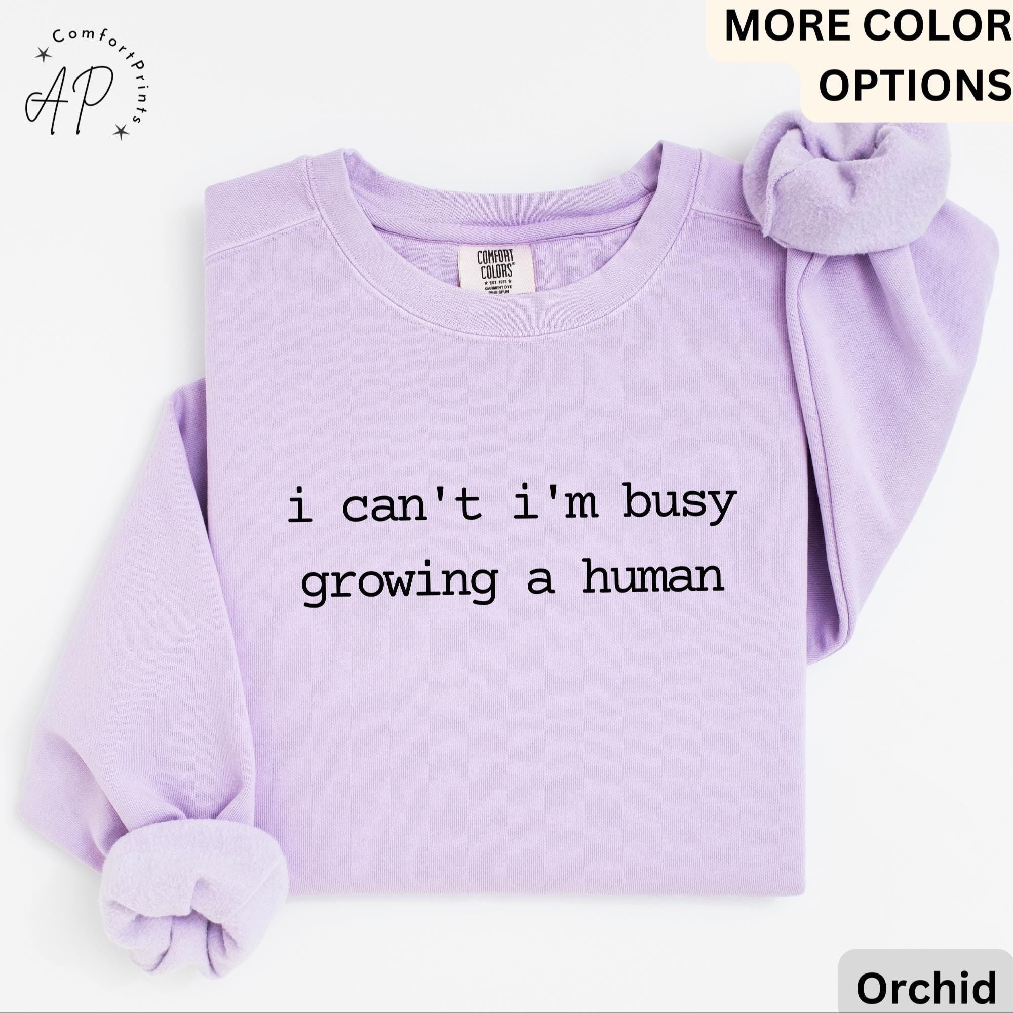 Pregnancy Announcement Comfort Colors Sweatshirt, I Can't I'm Busy Growing A Human Sweater, Funny Mom, Gift for Maternity