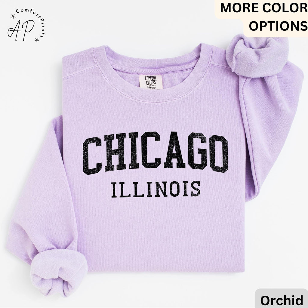 Chicago Illinois Comfort Colors Sweatshirt, Chicago Varsity Sweater, Windy City, Travel Souvenir