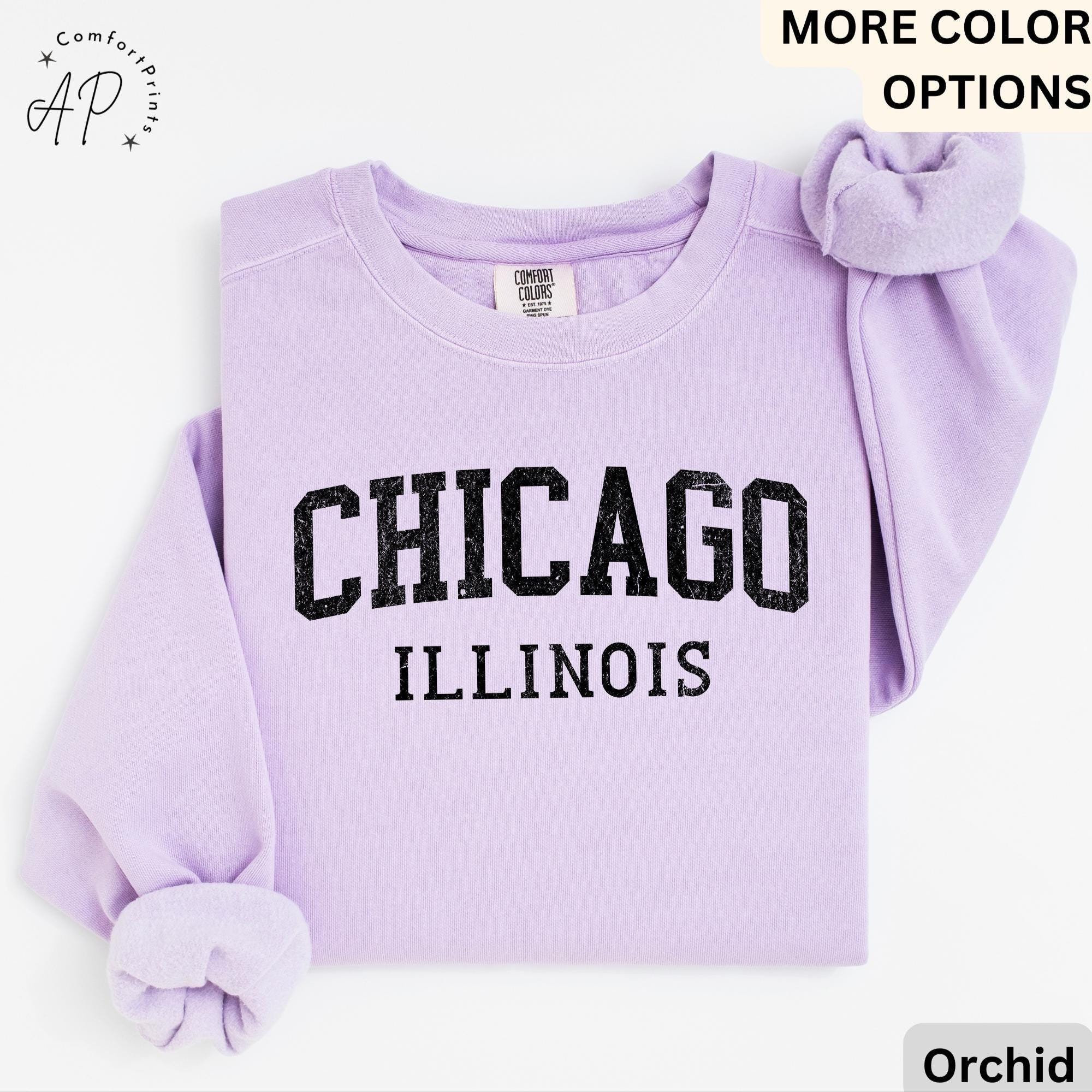 Chicago Illinois Comfort Colors Sweatshirt, Chicago Varsity Sweater, Windy City, Travel Souvenir