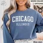 Chicago Illinois Comfort Colors Sweatshirt, Chicago Varsity Sweater, Windy City, Travel Souvenir