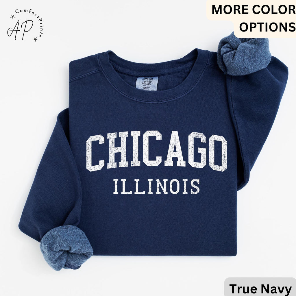 Chicago Illinois Comfort Colors Sweatshirt, Chicago Varsity Sweater, Windy City, Travel Souvenir