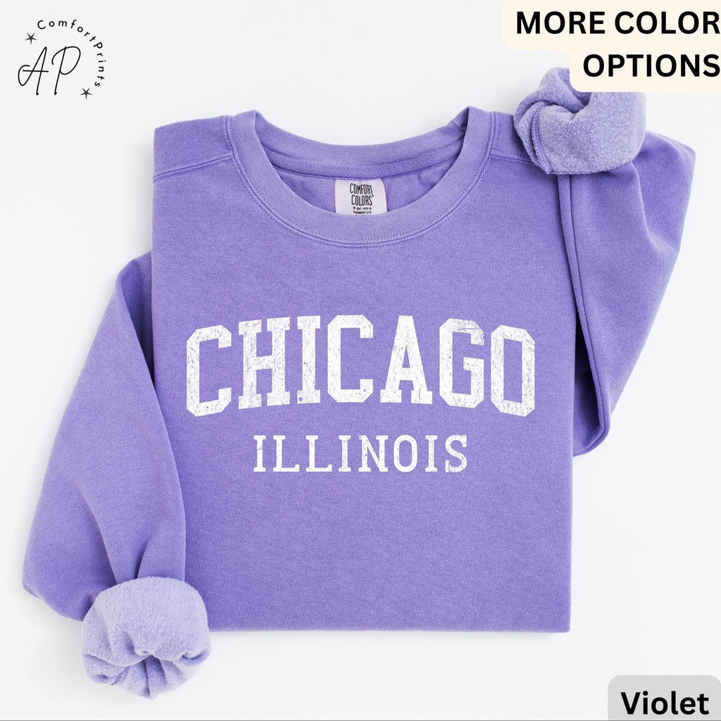 Chicago Illinois Comfort Colors Sweatshirt, Chicago Varsity Sweater, Windy City, Travel Souvenir