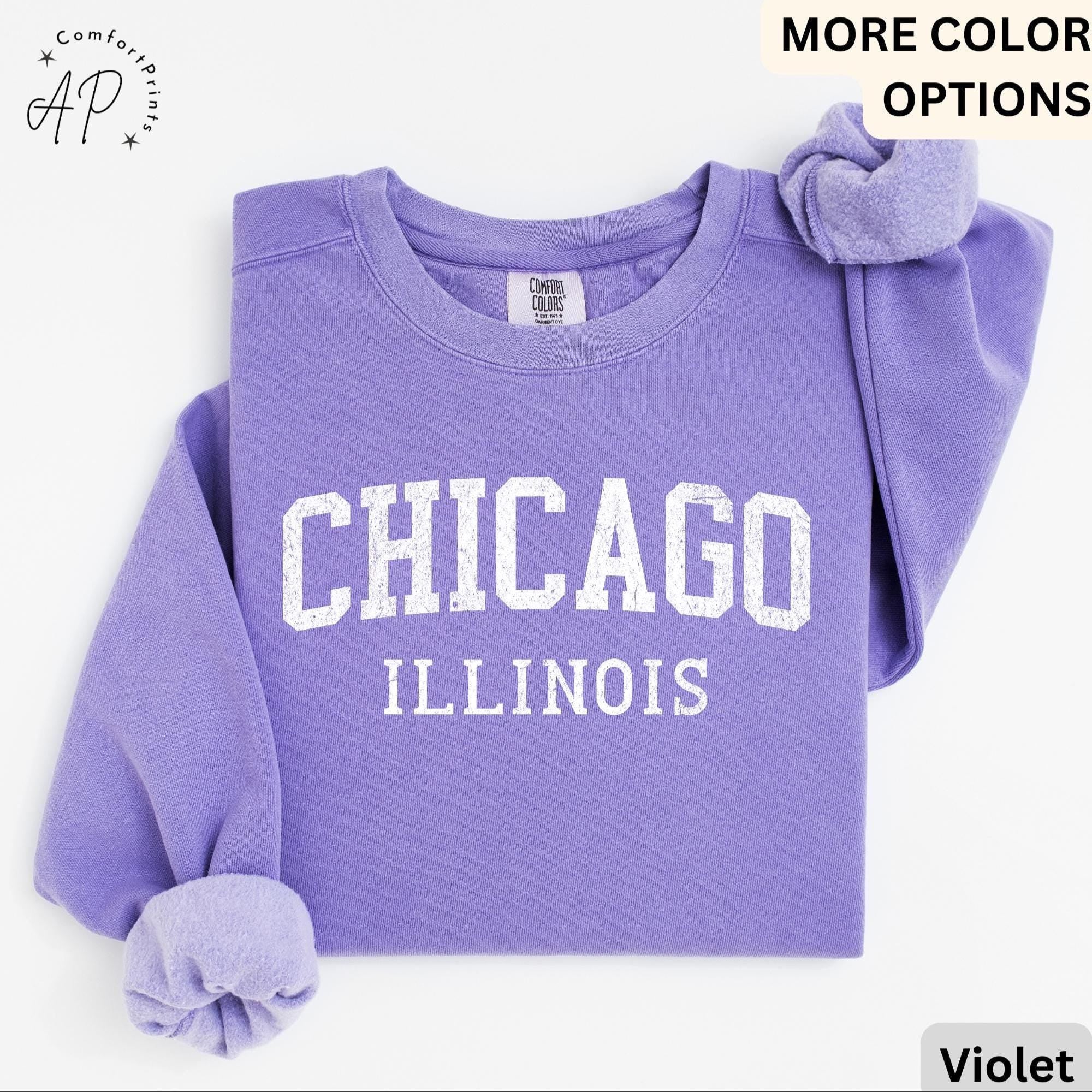 Chicago Illinois Comfort Colors Sweatshirt, Chicago Varsity Sweater, Windy City, Travel Souvenir