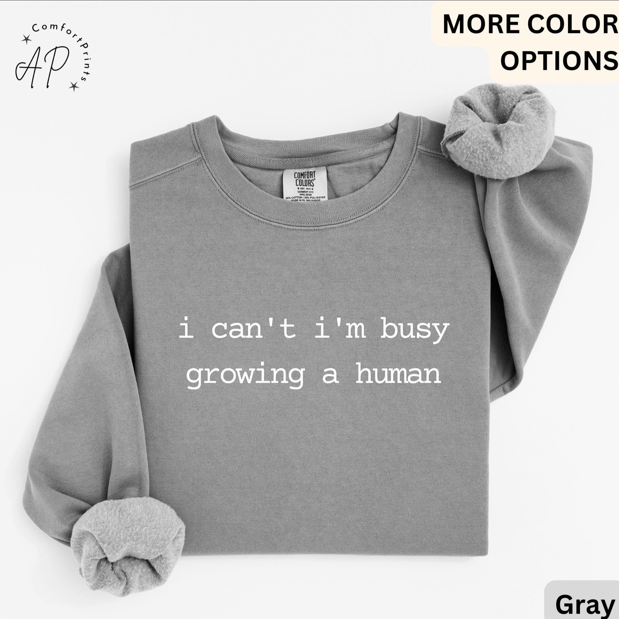 Pregnancy Announcement Comfort Colors Sweatshirt, I Can't I'm Busy Growing A Human Sweater, Funny Mom, Gift for Maternity