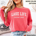 Personalized Lake Life Comfort Colors® Long Sleeve T-Shirt, Custom Lake House Long Sleeve Shirt, Lake Vacation, Gift for Travel Lover