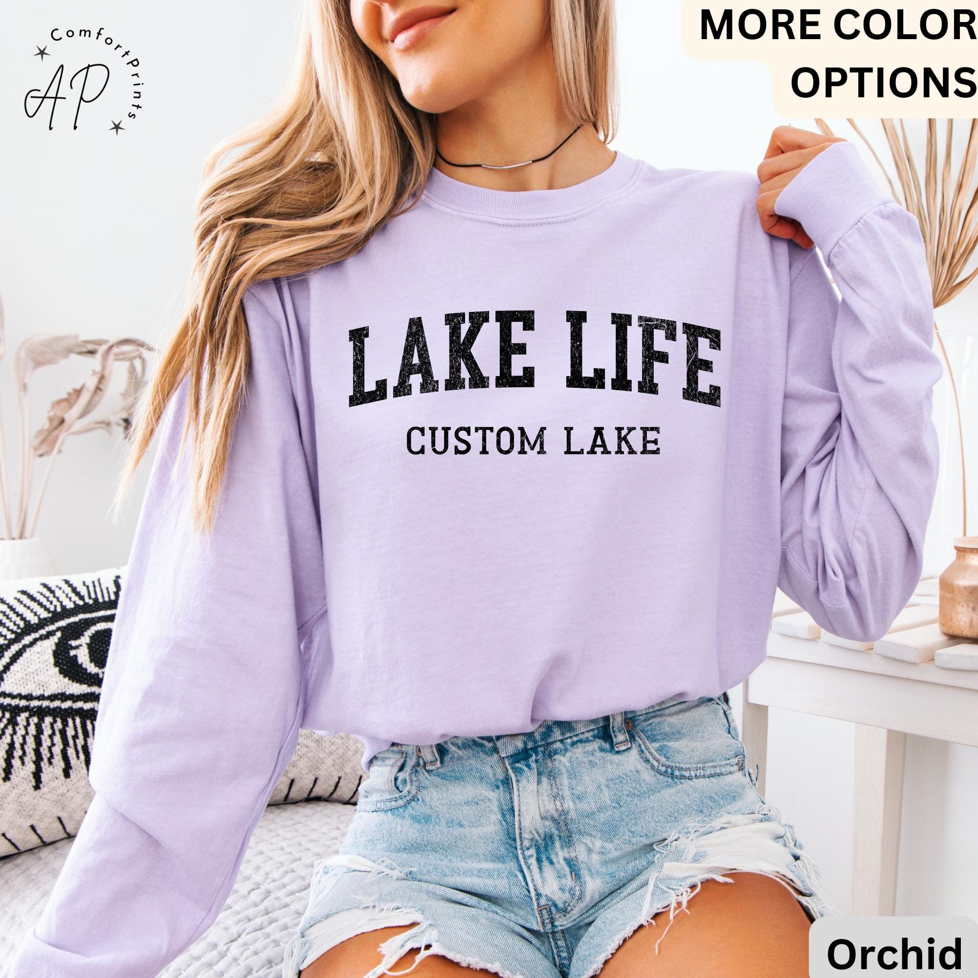Personalized Lake Life Comfort Colors® Long Sleeve T-Shirt, Custom Lake House Long Sleeve Shirt, Lake Vacation, Gift for Travel Lover