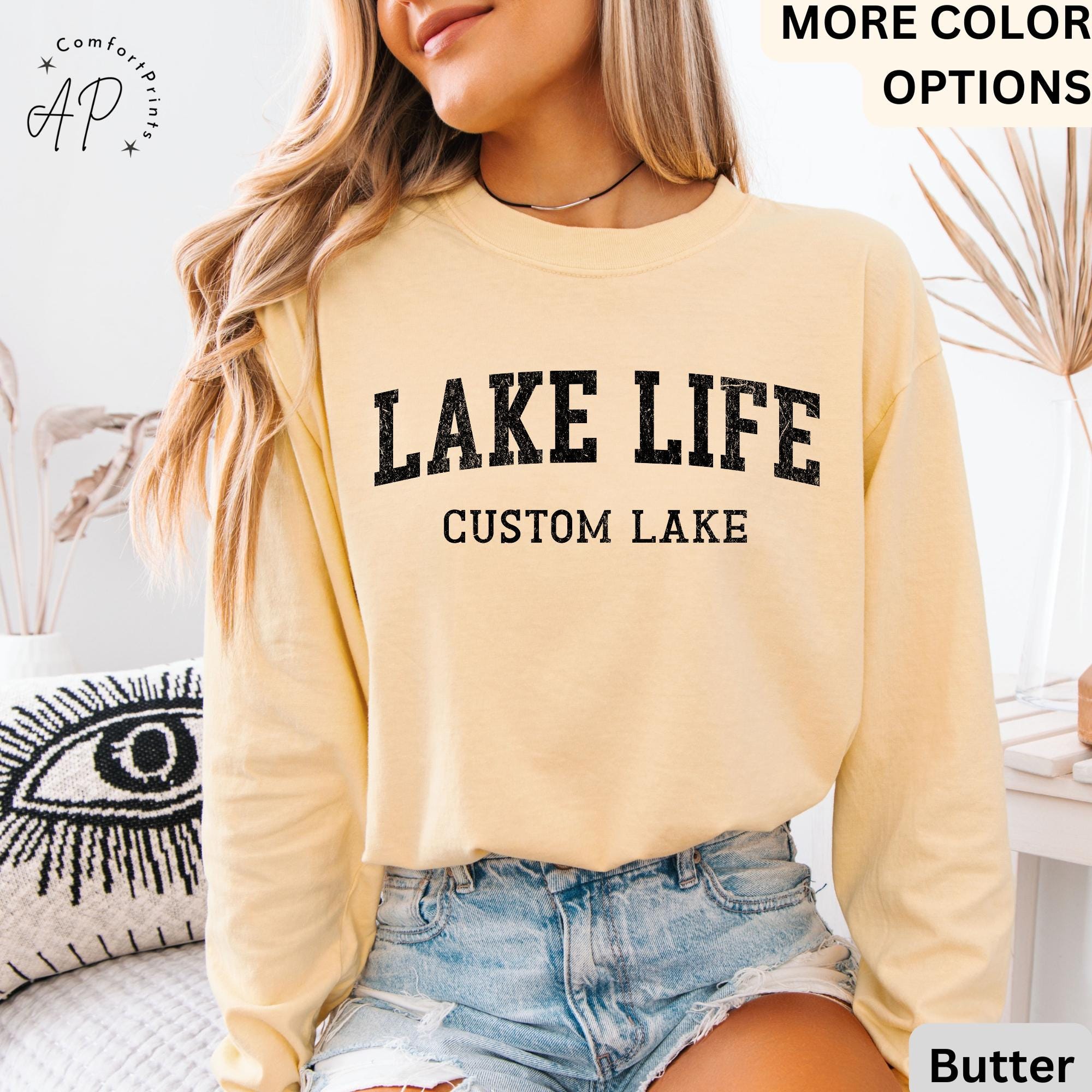Personalized Lake Life Comfort Colors® Long Sleeve T-Shirt, Custom Lake House Long Sleeve Shirt, Lake Vacation, Gift for Travel Lover
